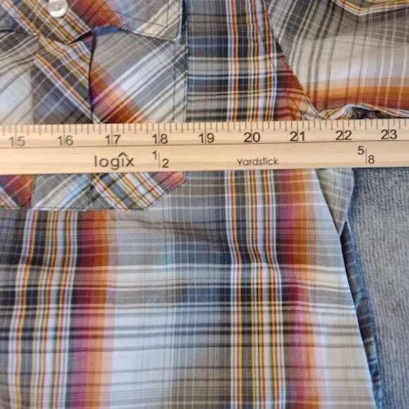 Prana Button Down Shirt Men's XL Rust & Gray Plaid Short Sleeve Organic Cotton - Picture 7 of 10